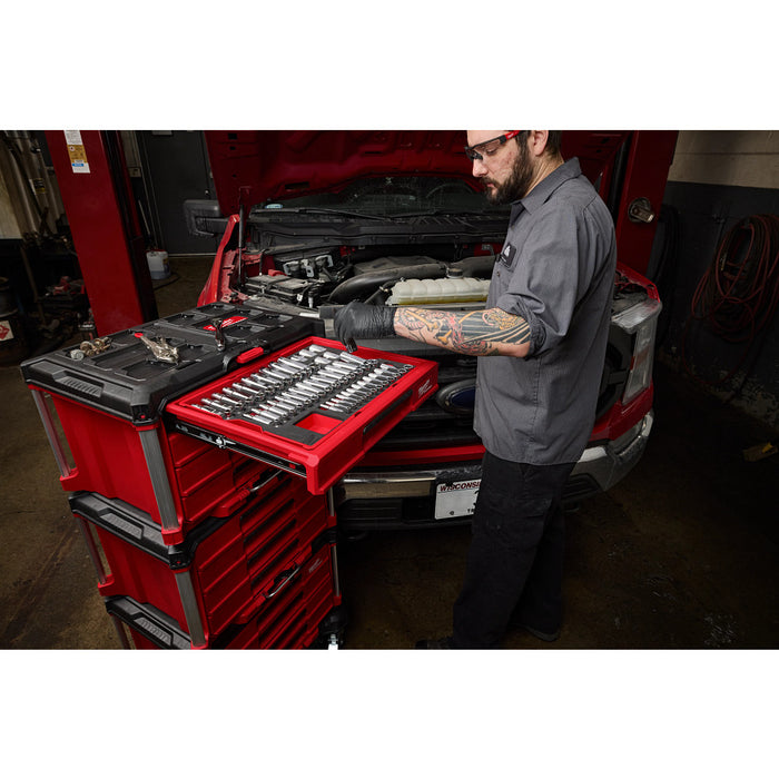 Milwaukee 48-22-9491 Metric/SAE Ratchet/Socket Set w/ PACKOUT Drawers -242PC