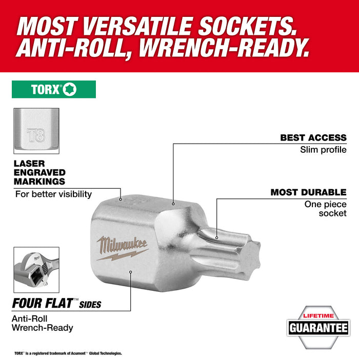 Milwaukee 48-22-9533 1/4" Drive Low-Profile TORX Bit Socket Set - 11 PC
