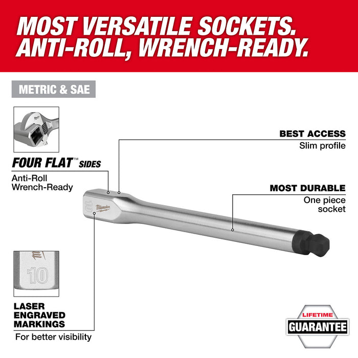 Milwaukee 48-22-9548 3/8" Drive Long Ball End Hex Bit Socket Set - Metric - 7 PC