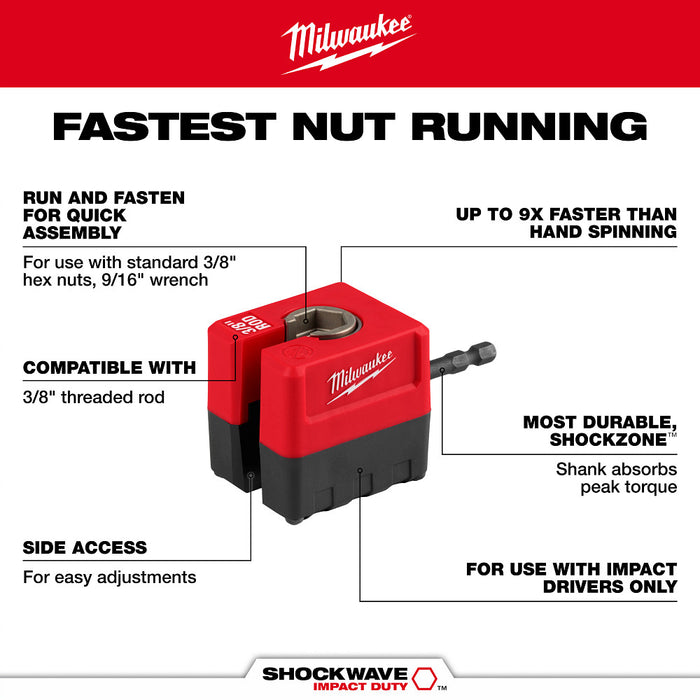 Milwaukee 48-32-2391 SHOCKWAVE 3/8" Impact Duty Threaded Rod Nut Runner Durable