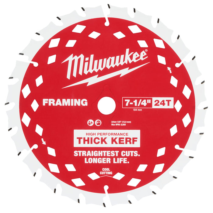 Milwaukee 48-40-0742 7-1/4" 24T Thick Kerf Framing Circular Saw Blade - 2 PK