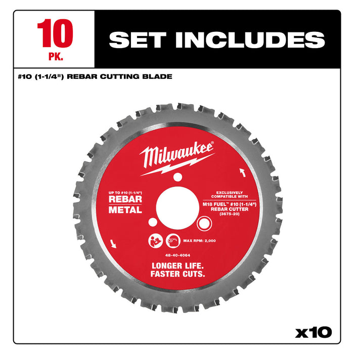Milwaukee 48-40-4068 #10 1-1/4" Rebar Cutting Blade - 10 PK