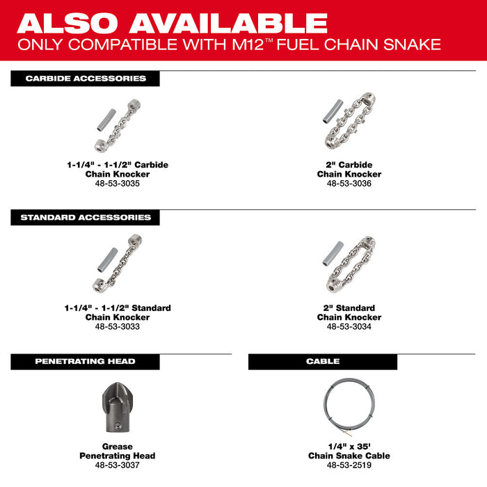 Milwaukee 48-53-2519 1/4" x 35' Chain Snake Cable