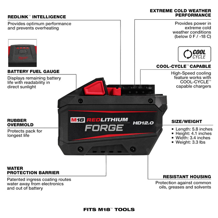Milwaukee 48-59-1813GB M18 FORGE HD12.0 Battery w/ Rapid Charger