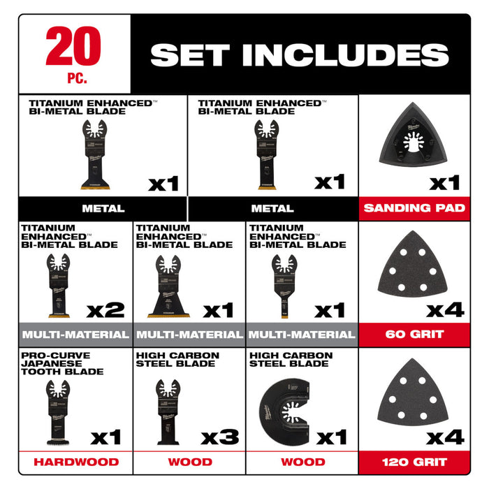 Milwaukee 49-10-9920 Universal Oscillating Multi-Tool Blade Variety Pack - 20 PC