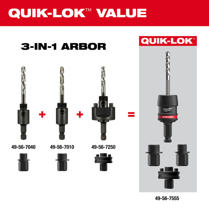 Milwaukee 49-56-7545 3/8" QUIK-LOK Arbor Set Durable Threaded Attachment - 5PC