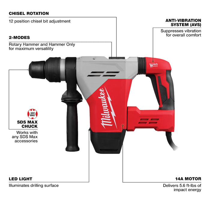 Milwaukee 5517-21 1-9/16" Corded SDS MAX Rotary Hammer w/ Anti Vibration System