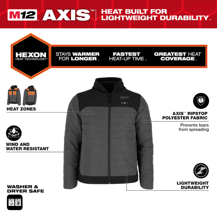 Milwaukee M102G-212X M12 12V Heated AXIS Jacket Kit - Gray XXL Comfortable Fit