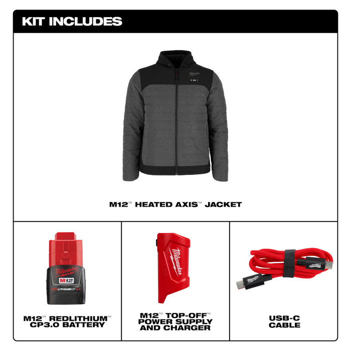Milwaukee M102G-212X M12 12V Heated AXIS Jacket Kit - Gray XXL Comfortable Fit