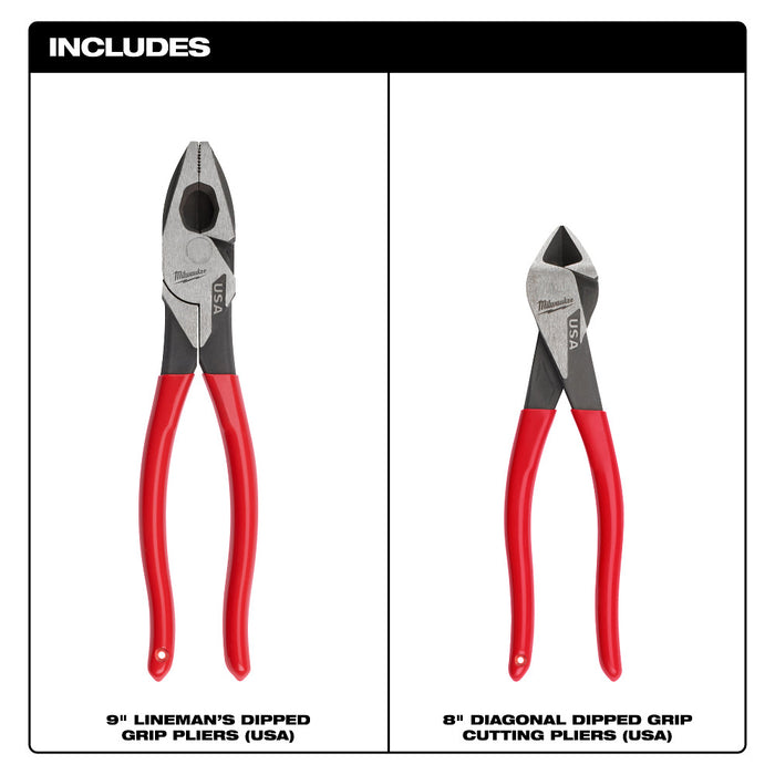 Milwaukee MT500-2 Dipped Grip Cutting Pliers Set USA - 2 PC