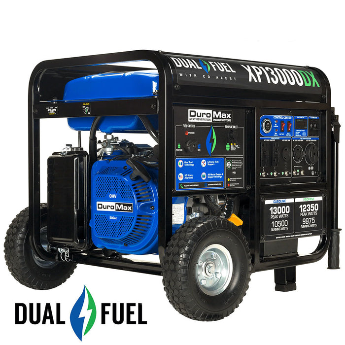 DuroMax XP13000DX 13,000 Watt Dual Fuel Gas Propane Portable Generator w/ CO Alert