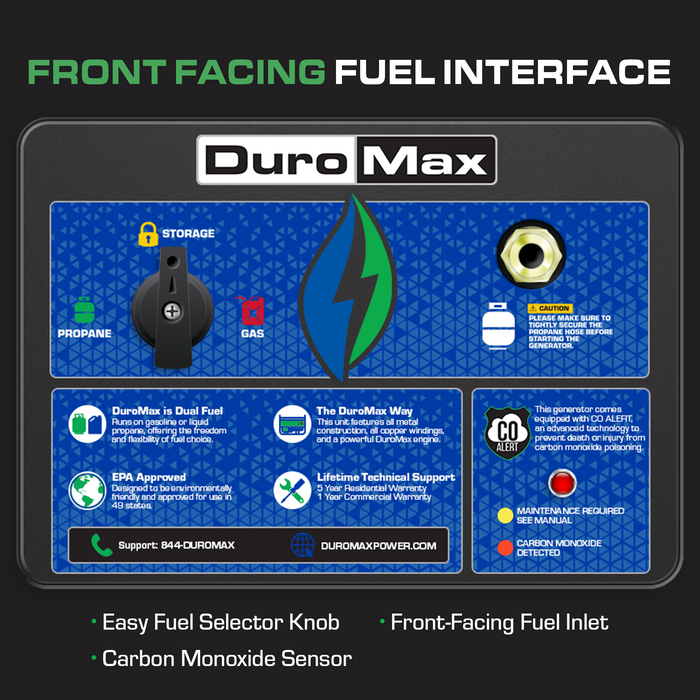 DuroMax XP13000HX 13,000 Watt Portable Dual Fuel Gas Propane CO Alert Generator