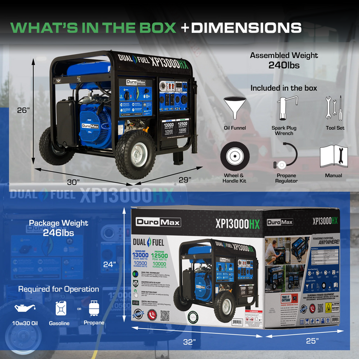 DuroMax XP13000HX 13,000 Watt Portable Dual Fuel Gas Propane CO Alert Generator