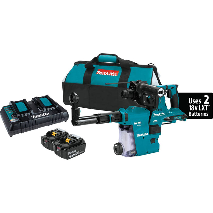 Makita XRH10PTW 18V X2 36V LXT 1‑1/8" Rotary Hammer Kit w/ HEPA Dust Extractor