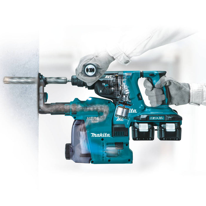 Makita XRH10PTW 18V X2 36V LXT 1‑1/8" Rotary Hammer Kit w/ HEPA Dust Extractor