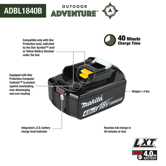 Makita Outdoor Adventure ADBL1840BDC1 18V LXT 4.0Ah Battery and Charger