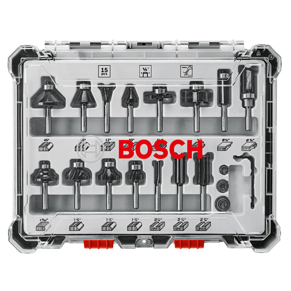 Bosch RBS015MBS Carbide Tipped Mixed Router Bit Set - 15 PC