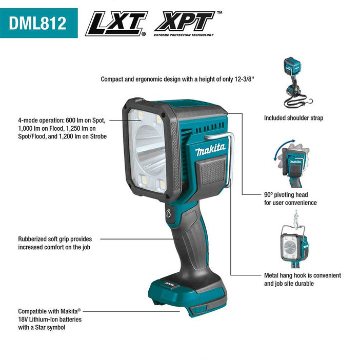 Makita DML812 18V LXT Li-Ion Cordless L.E.D. Flashlight/Spotlight -Bare Tool