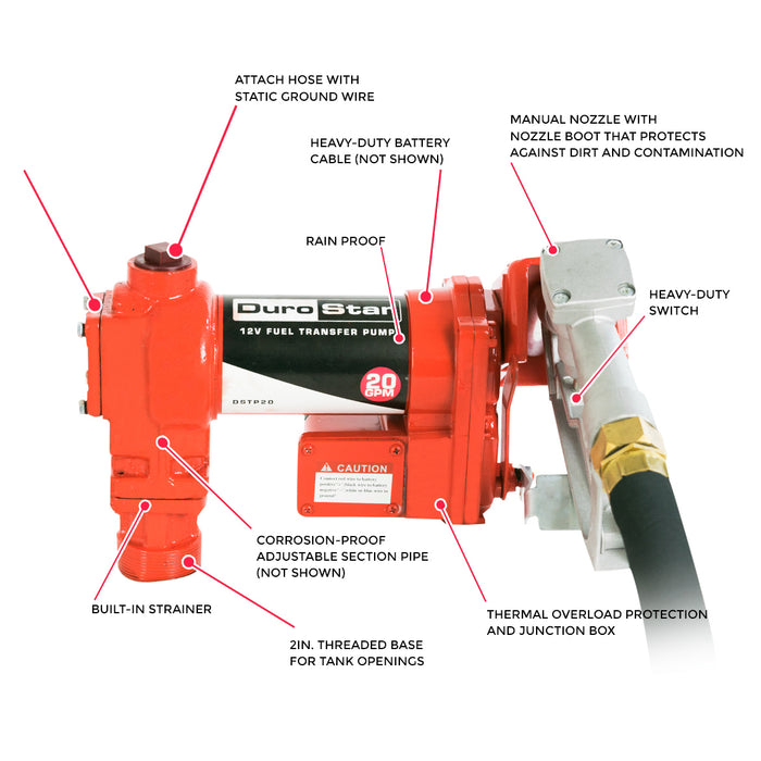 DuroStar DSTP20 12-Volt 20-Gpm Ball Bearing Cast Iron Fuel Transfer Pump
