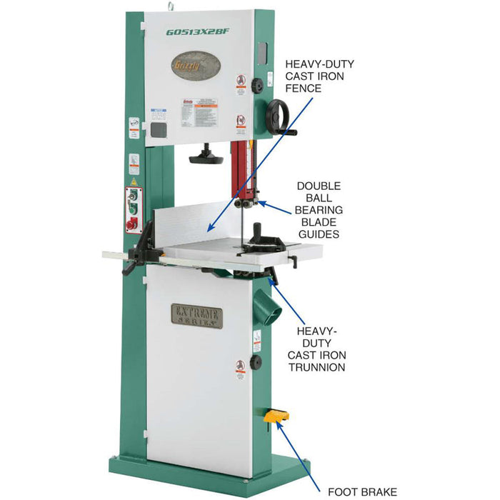 Grizzly G0513X2BF 220V 17 In 2 HP Extreme-Series Bandsaw with Cast-Iron Trunnion