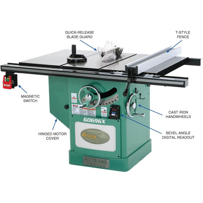 Grizzly G0696X 12 Inch 5 HP 220V Extreme Series Left-Tilt Table Saw
