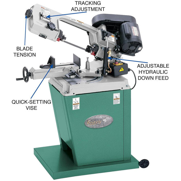 Grizzly G9742 110V 5 Inch x 6 1/2 Inch HP Metal-Cutting Bandsaw With Swivel Head