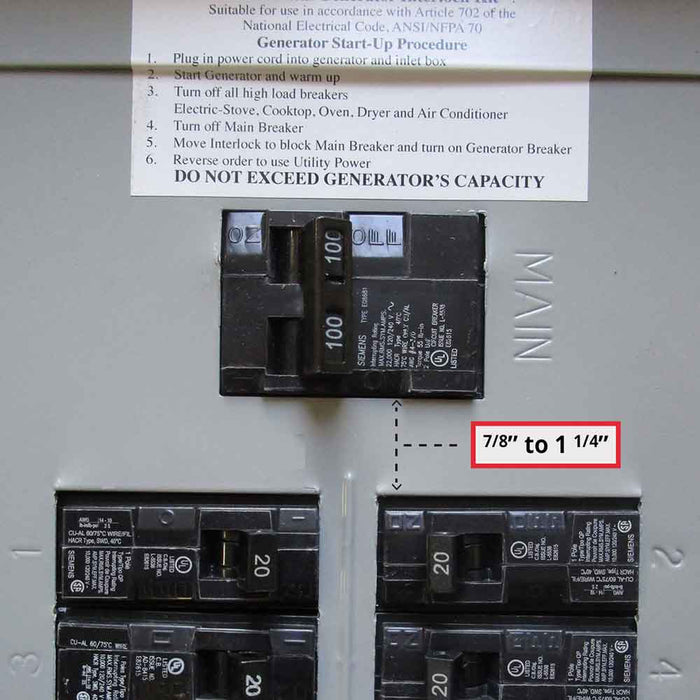 GenInterlock SIE-P1 Generator Interlock Kit Breaker Panel 100 Amp Panels Siemens and Murray
