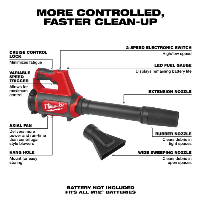 Milwaukee 0852-80 M12 Cordless Lithium-Ion Compact Spot Blower - Recon
