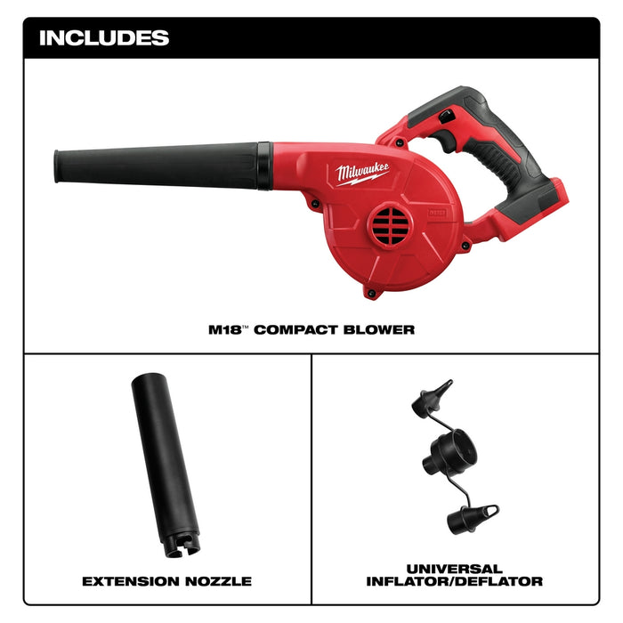 Milwaukee 0884-20 M18 18V Compact Blower w/ Extension Nozzle - Bare Tool