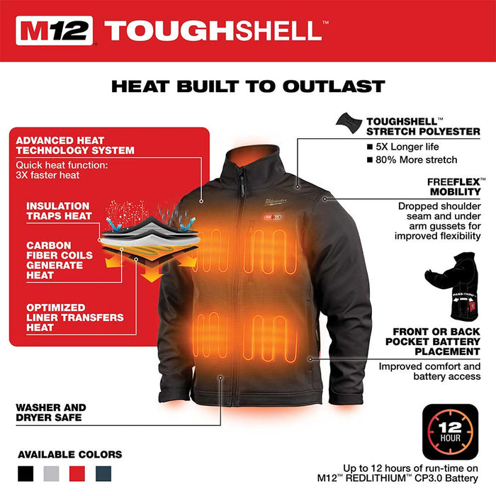 Milwaukee 204B-20M M12 12V Li-Ion Cordless TOUGHSHELL Medium Heated Black Jacket