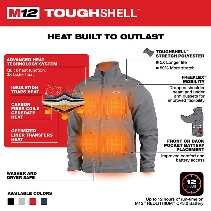 Milwaukee 204G-21M M12 12V Li-Ion Cordless TOUGHSHELL Medium Heated Gray Jacket
