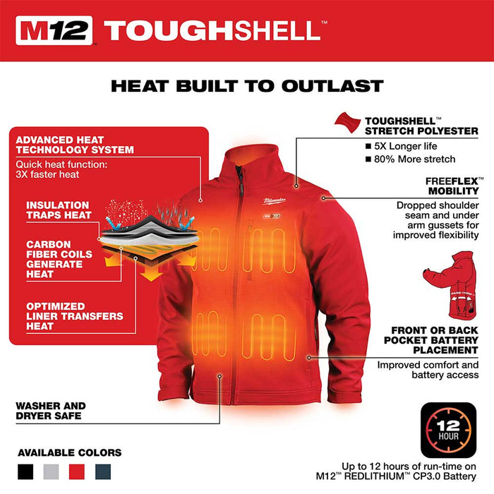 Milwaukee 204R-21L M12 12V Li-Ion Cordless TOUGHSHELL Large Heated Red Jacket