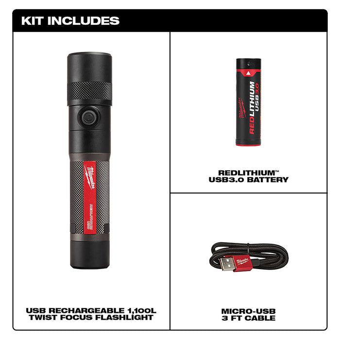 milwaukee flashlight blinking green Milwaukee 2161-21 1100 Lumen USB Rechargeable LED Twist Focus Flashlight