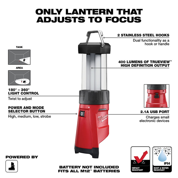 milwaukee camping lantern flashlight Milwaukee 2362-20 M12 12V Led Lantern/Flood Light