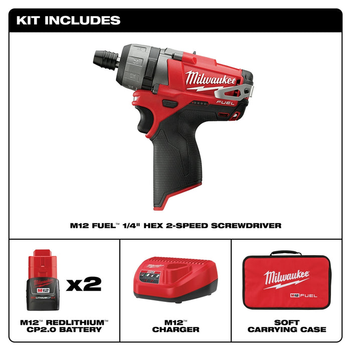 Milwaukee 2402-22 M12 FUEL 12V 1/4-Inch Hex 2-Speed Screwdriver Kit