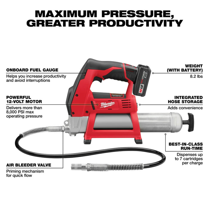 Milwaukee 2446-21XC M12 12V 14-Inch Lithium-Ion Grease Gun Kit