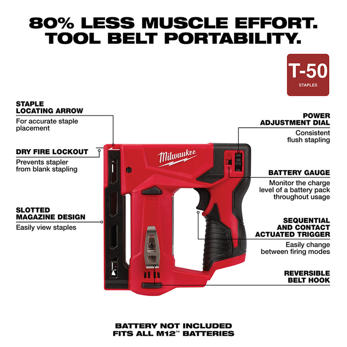 Milwaukee 2447-20 M12 Crown Stapler - 3/8in - Nexlar E-Commerce - Foto 9