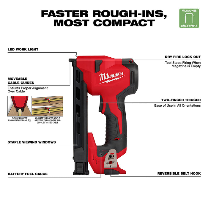 Milwaukee 2448-20 M12 12V Li-Ion Cable Stapler w/ 1800 Staples - Bare Tool