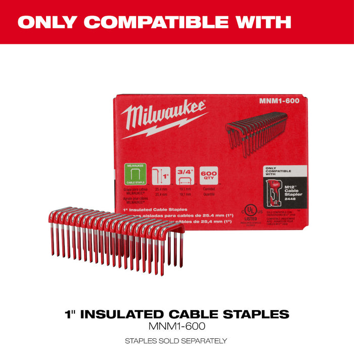 Milwaukee 2448-21 M12 12V Cordless Li-Ion Brushed Cable Stapler Kit