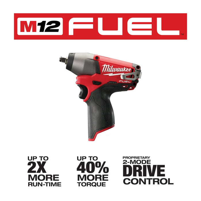 Milwaukee 2454-20 M12 FUEL 12V 3/8" Impact Wrench w/ Belt Clip - Bare Tool