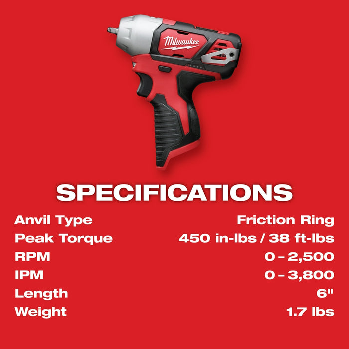 Milwaukee M12 2461-20 12V 1/4-Inch Cordless Impact Wrench (Bare Tool) With Belt Clip