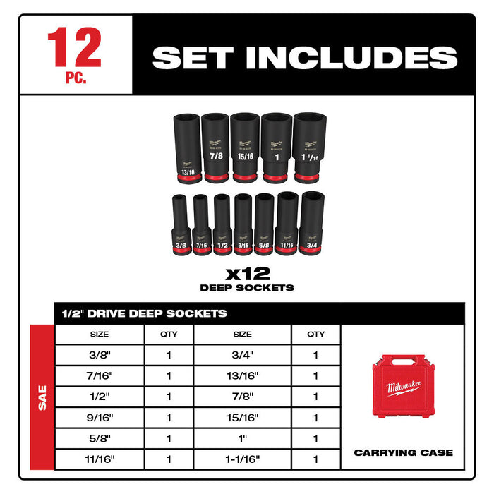 Milwaukee 2555P-SK M12 FUEL 1/2" Stubby Impact w/ Socket Set / 6.0AH Battery