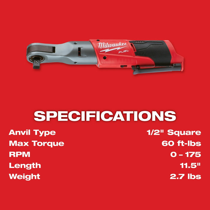 Milwaukee 2558-20 M12 FUEL 12V 1/2-Inch 60-Ft-Lbs. Cordless Ratchet Bare  Tool