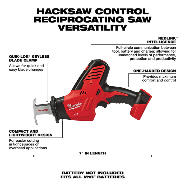 Milwaukee 2625-20 M18 18V HACKZALL Reciprocating Saw - Bare Tool
