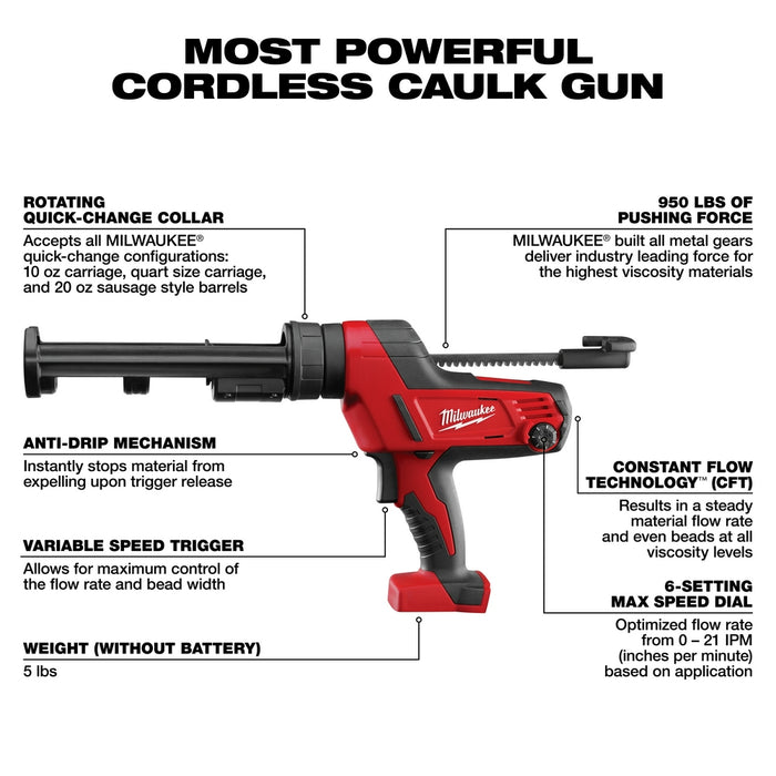Milwaukee 2641-20 M18 18V 10-Ounce Caulk and Adhesive Gun