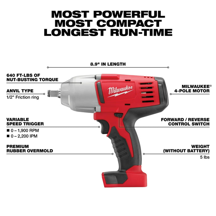 Milwaukee 2663-20 M18 18V 1/2-Inch High-Torque Impact Wrench - Bare Tool