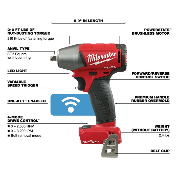 Milwaukee 2758-20 M18 FUEL 18V 3/8" Compact Impact Wrench Kit - Bare Tool