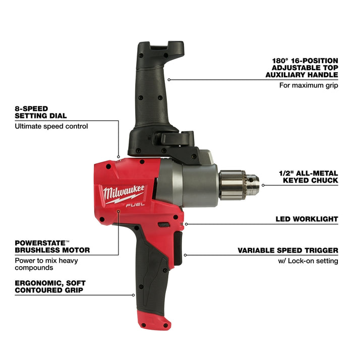 Milwaukee 2810-20 M18 FUEL 18V 1/2-Inch Variable-Speed Mud Mixer - Bare Tool