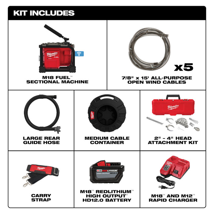 Milwaukee 2818A-21 M18 FUEL 18V 7/8" Sectional Machine Cable Kit