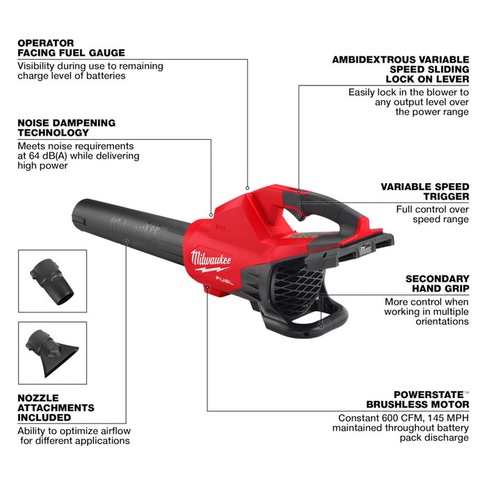 Milwaukee 2824-20 M18 FUEL 18V Dual Battery Blower w/ Batteries and Dual Charger